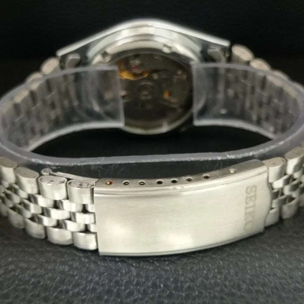 Vintage 1986 Seiko Automatic Mens Silver Watch W/daydate & Brown accents
